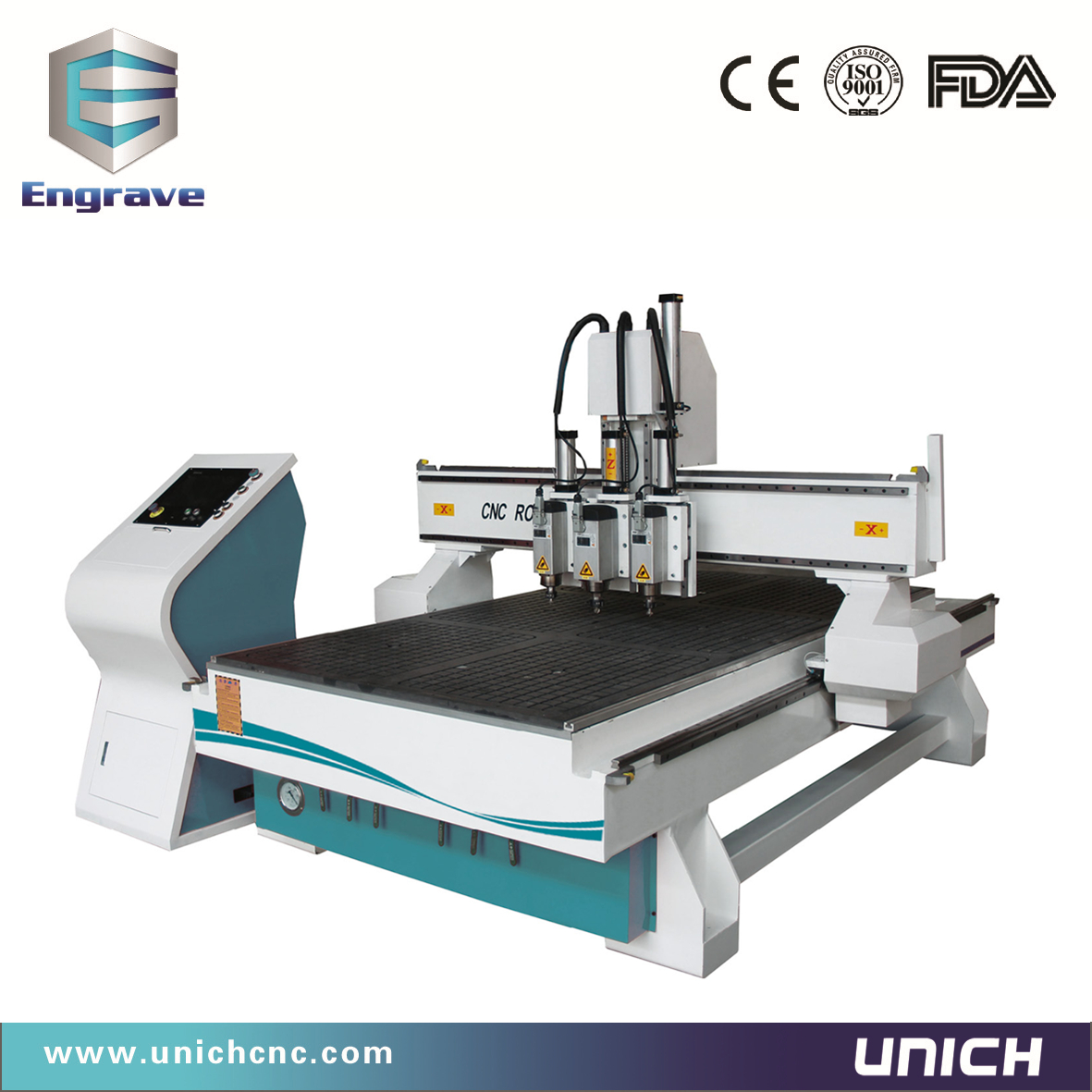 1300x2500mm working area Three head cnc router